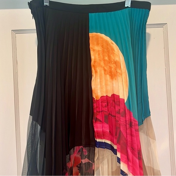 🆕 H&M Studio 2020 Sun Colorful Printed Pleated Asymmetrical High-waisted Skirt - Picture 9 of 10